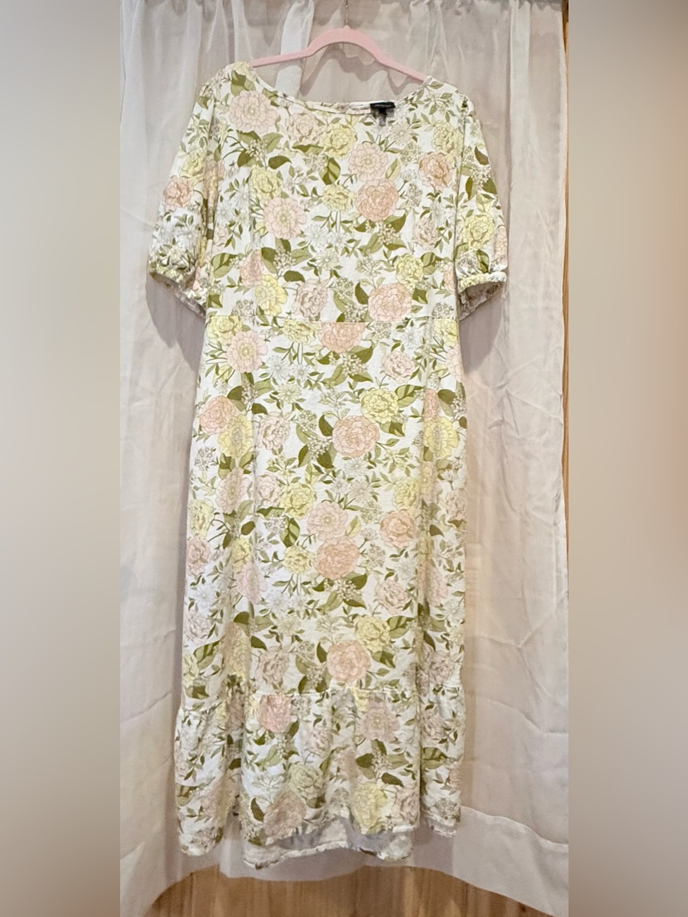 Who What Wear Floral Midi Dress in Cream, Pink & Green